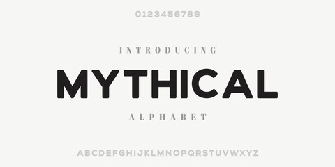 Mythical. Modern Bold Font. Regular Italic Number Typography urban style alphabet fonts for fashion, sport, technology, digital, movie, logo design, vector illustration