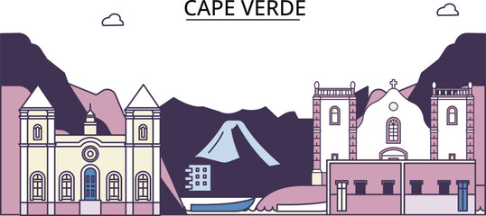 Cape Verde tourism landmarks, vector city travel illustration