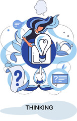 Problem solving metaphor, wondering or thinking, planning or pondering, with question mark. Creative thought idea. Brainstorming, idea and fantasy, motivation and inspiration, finding solution, answer