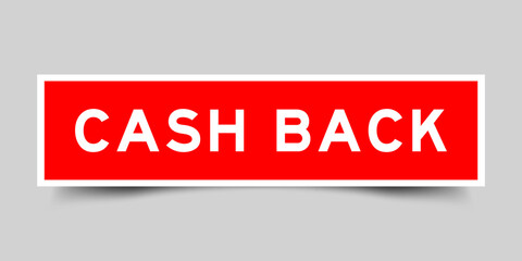 Red color square label sticker with word cash back on gray background