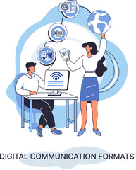 Digital communications formats. Chat messages smartphone, Sms on mobile phone screen, computer application. Chatting, messaging using chat app or social network. Persons cellphone metaphor