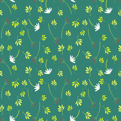 summer floral seamless pattern of herbs, daisies