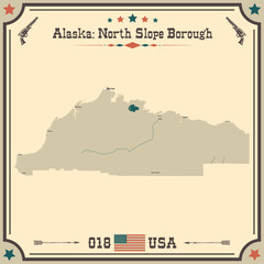 Large and accurate map of North Slope Borough, Alaska, USA with vintage colors.