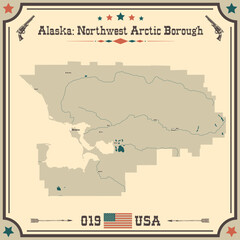 Large and accurate map of Northwest Arctic Borough, Alaska, USA with vintage colors.