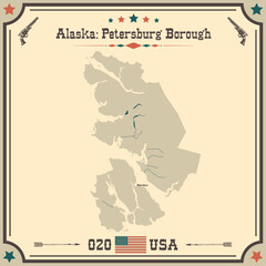 Obraz premium Large and accurate map of Petersburg, Alaska, USA with vintage colors.
