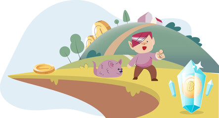 Gaming with cryptocurrency, gameplay to earn, Metaverse, digital world, virtual character . Play to earn games created on basis of blockchain project with elements of NFT. Blackchain mobile game