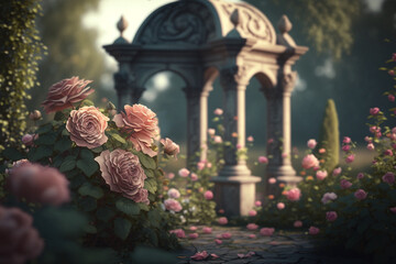 A beautiful landscape of plants and flowers. Generative AI