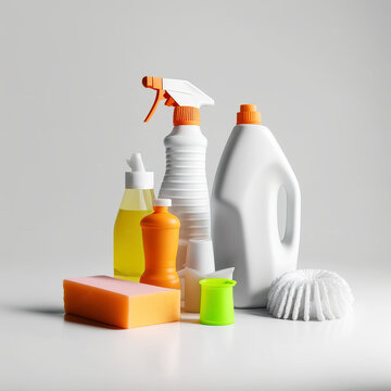 Disinfection and Cleaning Products on White Background