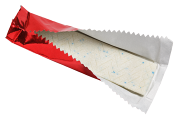 Chewing gum plate wrapped in red foil isolated on transparent background