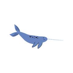 Narwhal Character sea animal on deep background. Wild life illustration. Vector illustration.
