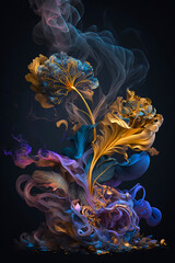 3d flowers with colored smoke, energy art poster, for interior,  home decor, generative ai