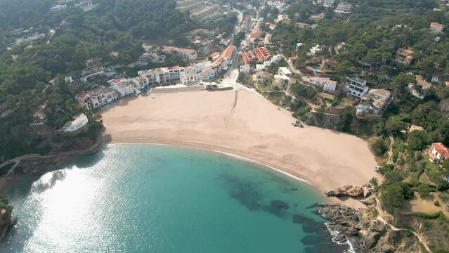 Experience the Fascinating Geology of the Costa Brava: Aerial Views of Cala Aiguablava, Sa Riera, and a Pristine Beach