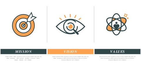 Mission vision values infographic banner template company goal infographic design with flat icon - obrazy, fototapety, plakaty