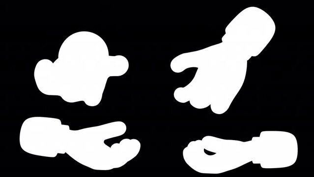 3D animation hand movement open and fist the palm of the hand with 4 camera view include black and white alpha matte.