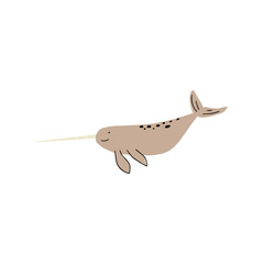 Narwhal Character sea animal on deep background. Wild life illustration. Vector illustration.