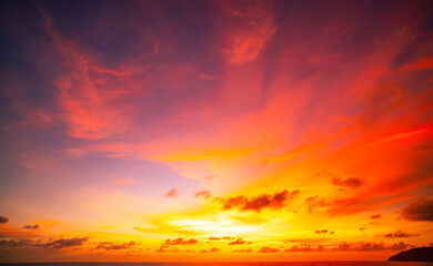 Fototapeta na wymiar Sunset or sunrise sky clouds over sea sunlight in Phuket Thailand ,Amazing nature beach landscape seascape, Colorful sky background