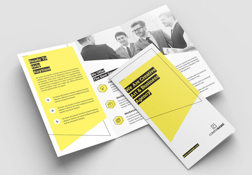 Trifold Brochure Layout with Yellow Accents