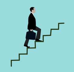 Businessman walking on stairs, 
Achievement, Adult, Adversity, Arrow Symbol. Flat style illustration.