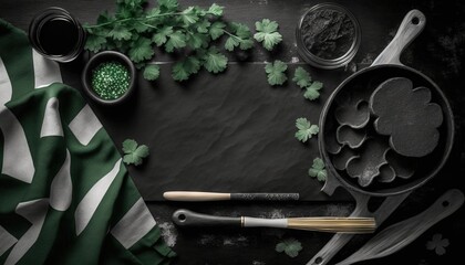 St. Patrick day background mockup with copy space for text in green and black colors generative ai