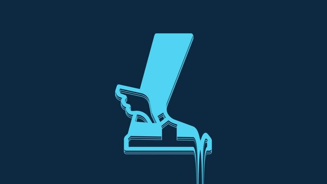 Blue Hermes sandal icon isolated on blue background. Ancient greek god Hermes. Running shoe with wings. 4K Video motion graphic animation