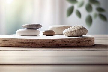 Wellness spa with zen stone on white room. Generate ai