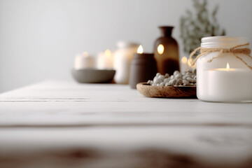 Obraz na płótnie Canvas Wellness spa with zen stone on white room. Generate ai
