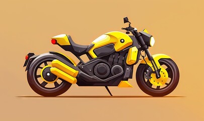 a yellow and black motorcycle on a tan background with a shadow.  generative ai