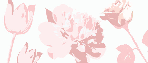 Fototapeta na wymiar White background with gentle pink flowers, stock illustration
