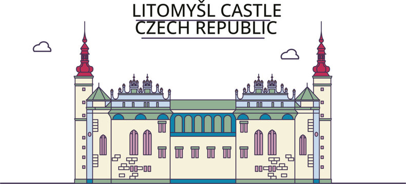 Czech Republic, Litomysl Castle tourism landmarks, vector city travel illustration