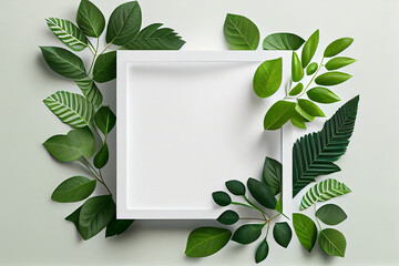 green leaf frame with white background. Generative ai