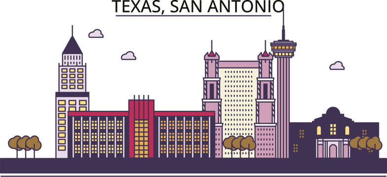 United States, San Antonio tourism landmarks, vector city travel illustration