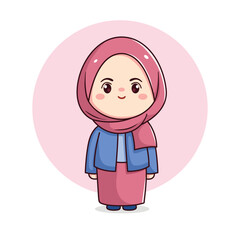 Cute hijab girl standing kawaii chibi