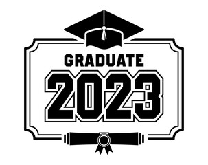 2023 class congrats graduates. The concept of decorate congratulation for school graduates. Design for t-shirt, flyer, invitation, greeting card. Illustration, vecto