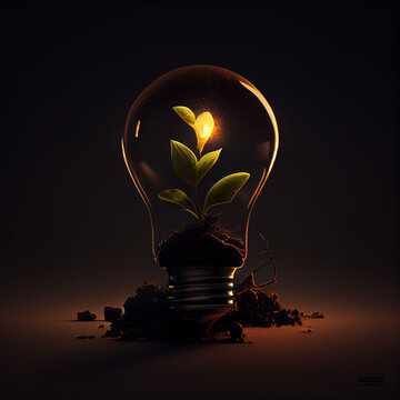 Idea and creativity greennery power saving concept light bulb  . AI Generate