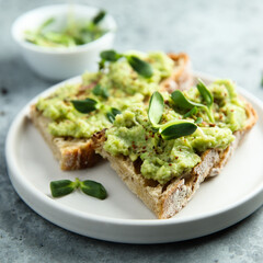 Healthy toast with mashed avocado