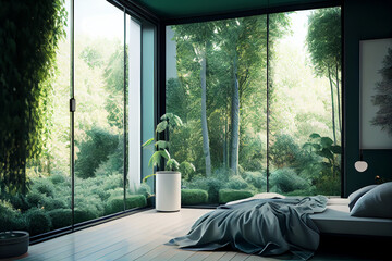 Eco-Friendly Living: A bed Room with Natural Light and Sustainable Furnishings. Generative AI