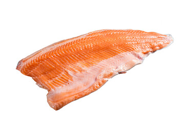 Raw salmon fish fillet, cooking steaks on grill with herbs.  Isolated, transparent background.