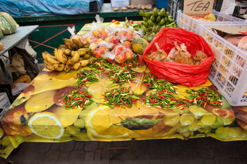 the lively fish market Sir Selwyn Clarke Market on Market Street, Victoria, Mahe Island,...