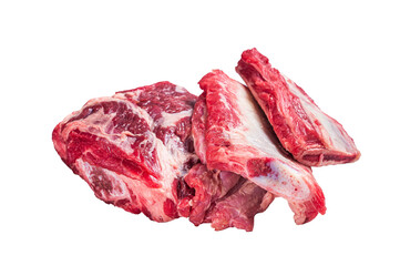 Beef Short Ribs, raw meat on kitchen table.  Isolated, transparent background.