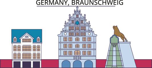Germany, Braunschweig tourism landmarks, vector city travel illustration