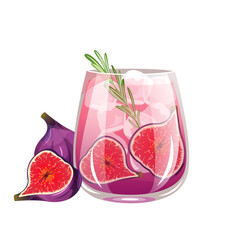 Cocktail with figs.Refreshing alcoholic drink with slices of figs, rosemary.Vector illustration.