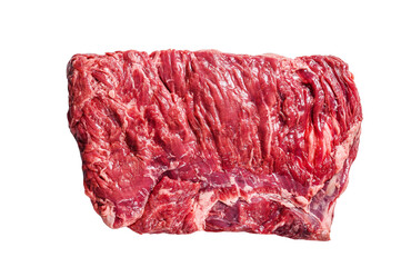 Raw piece of marble beef brisket meat.  Isolated, transparent background.