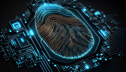 A fingerprint with high-tech elements, Fingerprint scanner, Generative AI