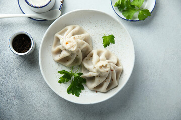 Traditional Georgian dumplings with black pepper