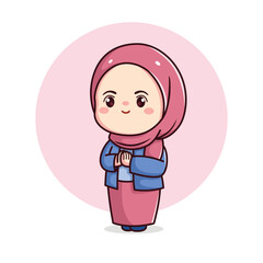 cute hijab girl in sorry or apology pose kawaii chibi