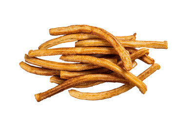 Churros fried sticks on kitchen table.  Isolated, transparent background.