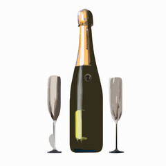 Champagne bottle with glasses