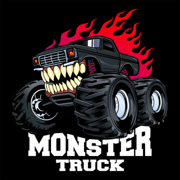 monster truck with mouth and teeth vector logo design inspiration, Design element for logo, poster, card, banner, emblem, t shirt. Vector illustration