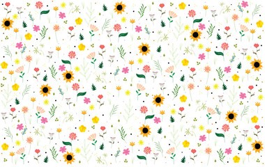 Seamless floral pattern with sunflowers, leaves