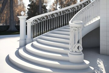 A beautiful white concrete staircase with handrails in the park, AI generated